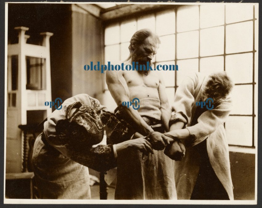 Three Models Posing for the Symbolic Group in the picture, The Feast of St  Vitus in Rügan, from the Epic of the Slavs Cycle, Zbiroh, Bohemia 1912