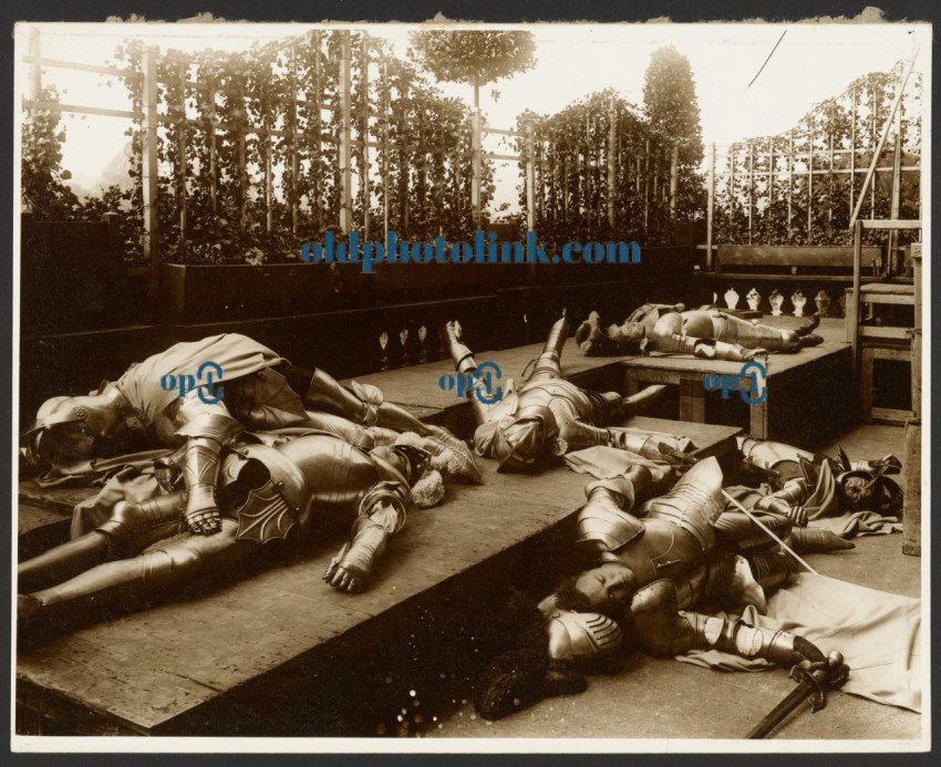 Six Male Models as Ancient Warriors Dressed in Armor Pretending to be Dead 1900