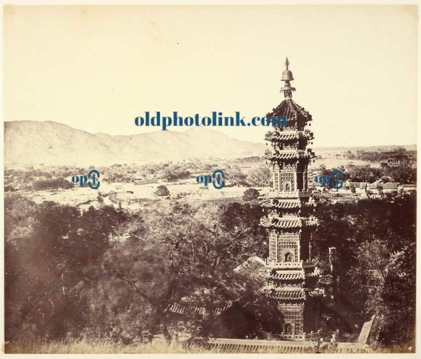 View of the Summer Palace, Yuen Ming Yuen, showing the Pagoda before the Burning 1860