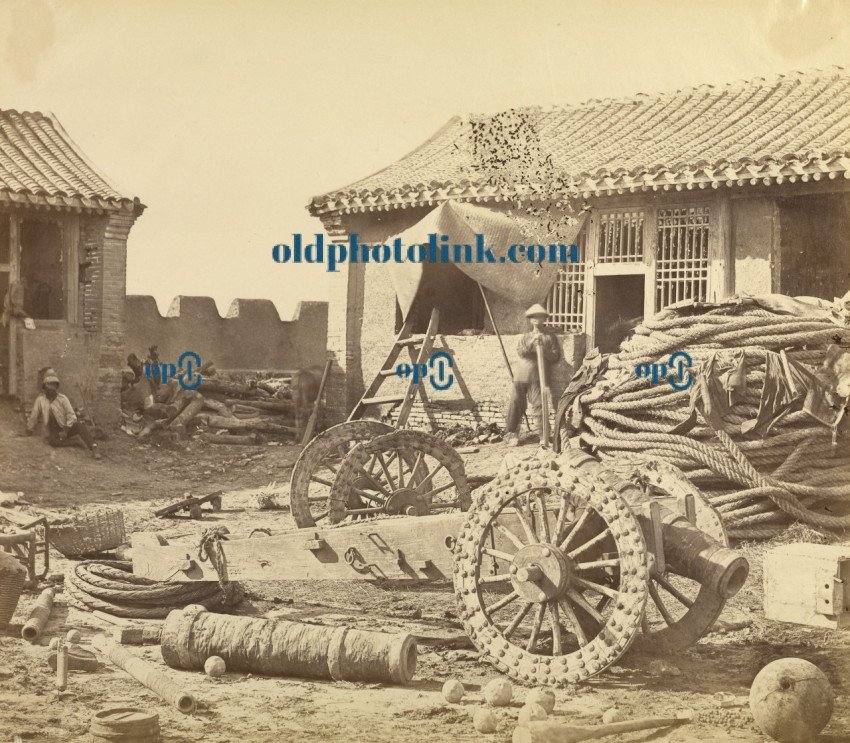 Interior of Pehtang Fort showing the Magazine and Wooden Gun 1860