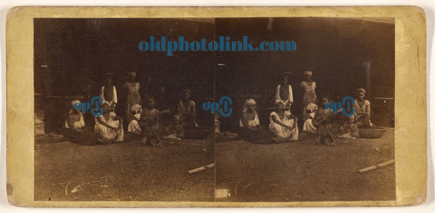 Plantation View  Kitchen of a Barracoon, with group of slaves  1860