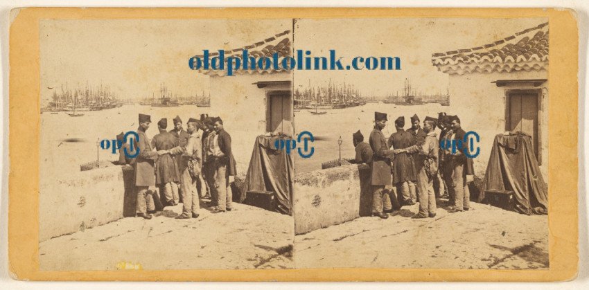 View from Inside the Ramparts of the Castillo de la Fuerza  Group of Spanish Soldiers  1860