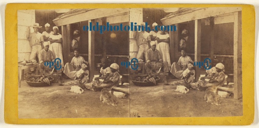 Plantation View  Kitchen of a Barracoon, with group of slaves  [Cuba] 1860