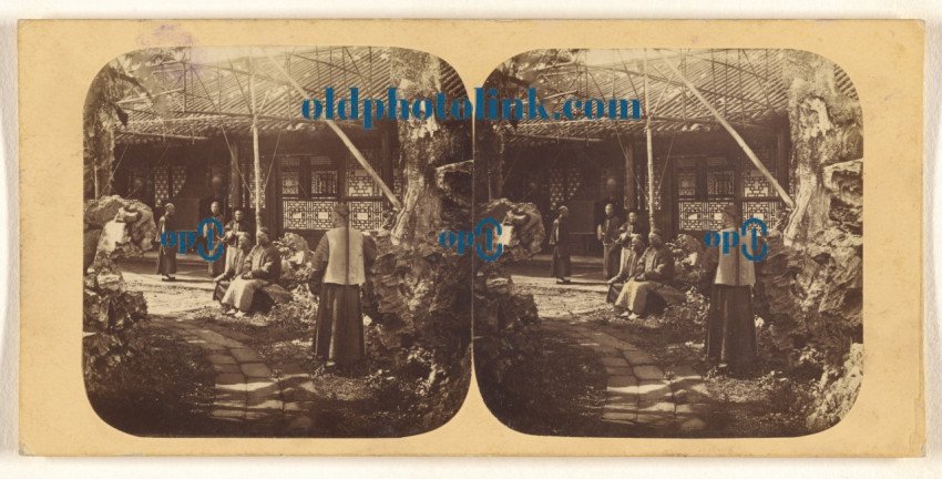 Canton  Group of Mandarins in the Garden of the Yamun, and by the Apartments of the Governor of Canton 1859