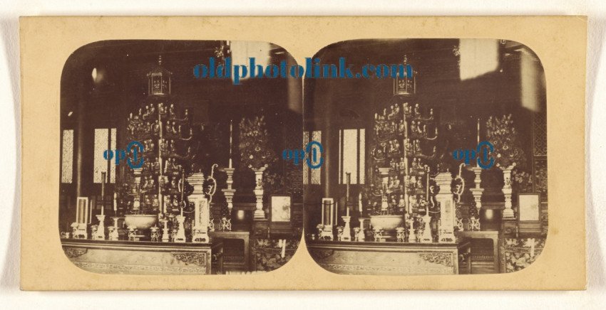 Canton  Candelabra before the Idol of Longevity, in the Temple of That Name 1859