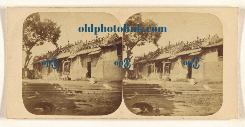 Chinese tempel, bezet door Britse militairen, Guangzhou 1858
