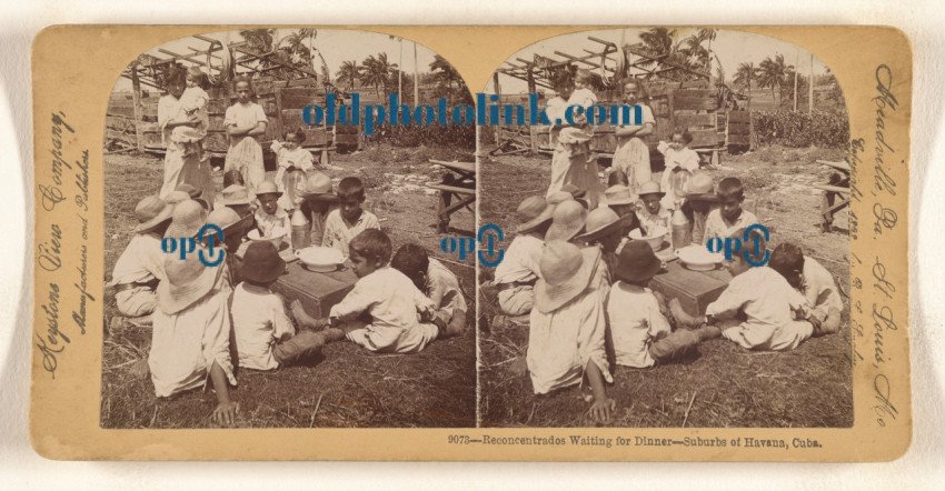 Reconcentrados Waiting for Dinner   Suburbs of Havana, Cuba  1898