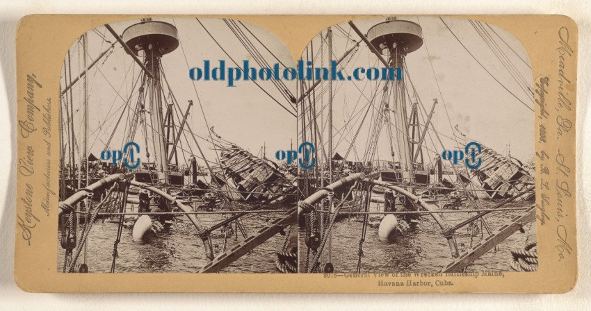 General View of the Wrecked Battleship Maine, Havana Harbor, Cuba  1908