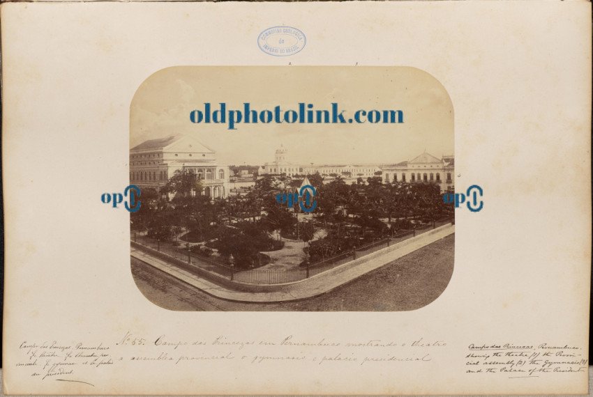 Campo das Princezas in Pernambuco showing the theater, the provincial assembly, the gymnasium and the presidential palace 1875