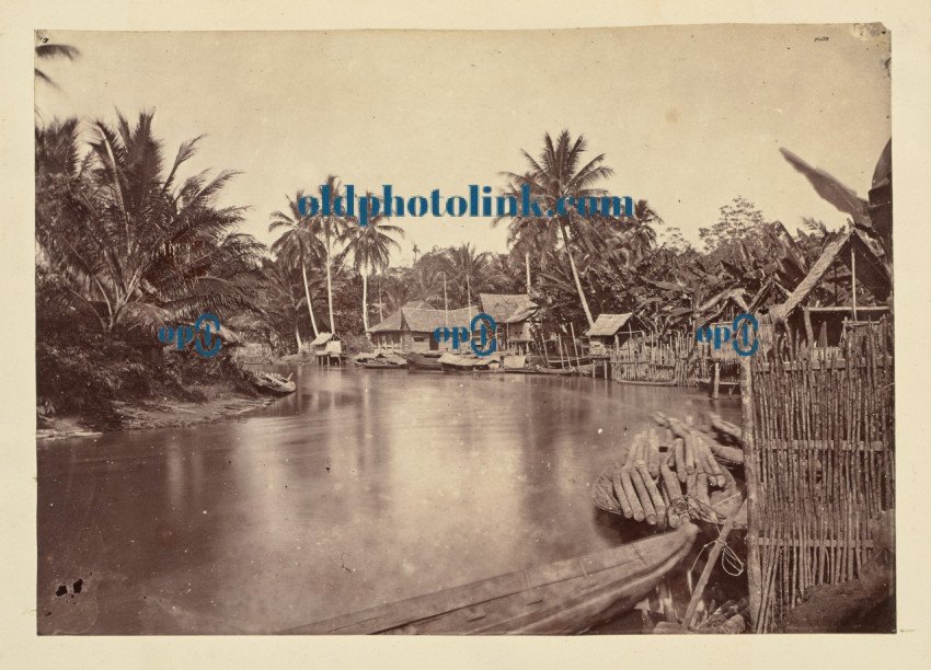 Village situated on a bend in a river 1850
