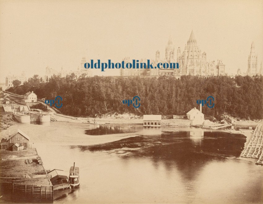 Ottawa, la riviere et le palais du parlement 1860