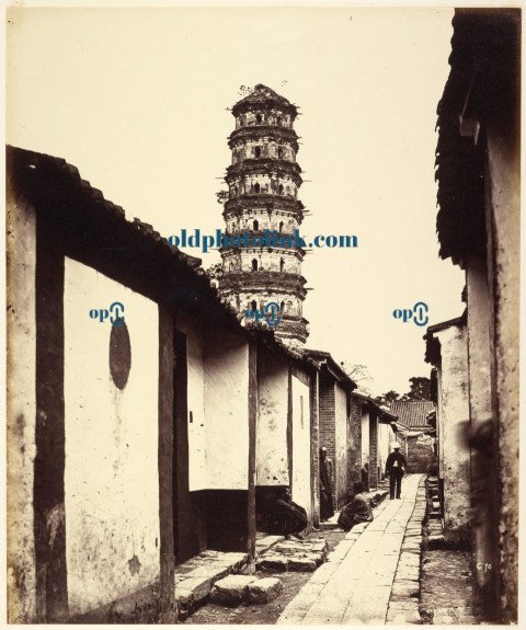 Nine storied Pagoda and Tartar Street, Canton 1860