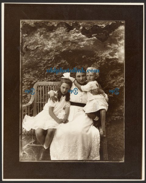 Mrs  Marie Muchová with Children, Jaroslava and Jirí, at Zbiroh, Bohemia 1919