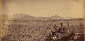 Jumrood Fort and Camp, from right bank of Khyber stream, looking towards Mohmund Hills 1878